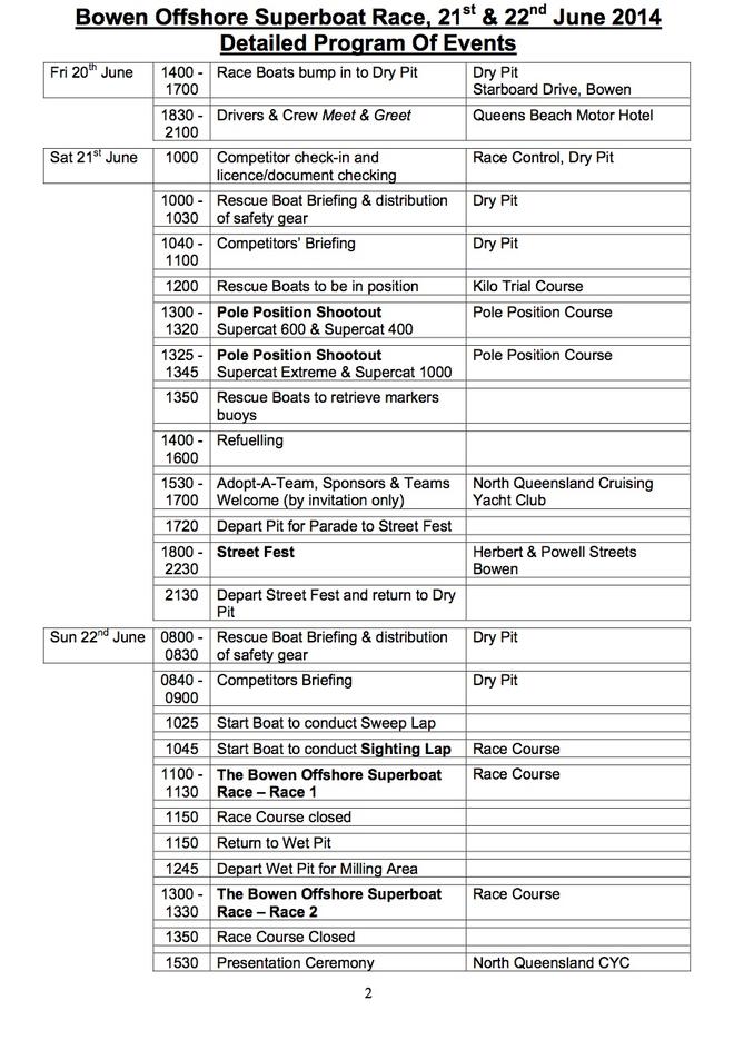 Program of Events - Heli Taxi Bowen Offshore Superboat Race 2014 © Propel Public Relations